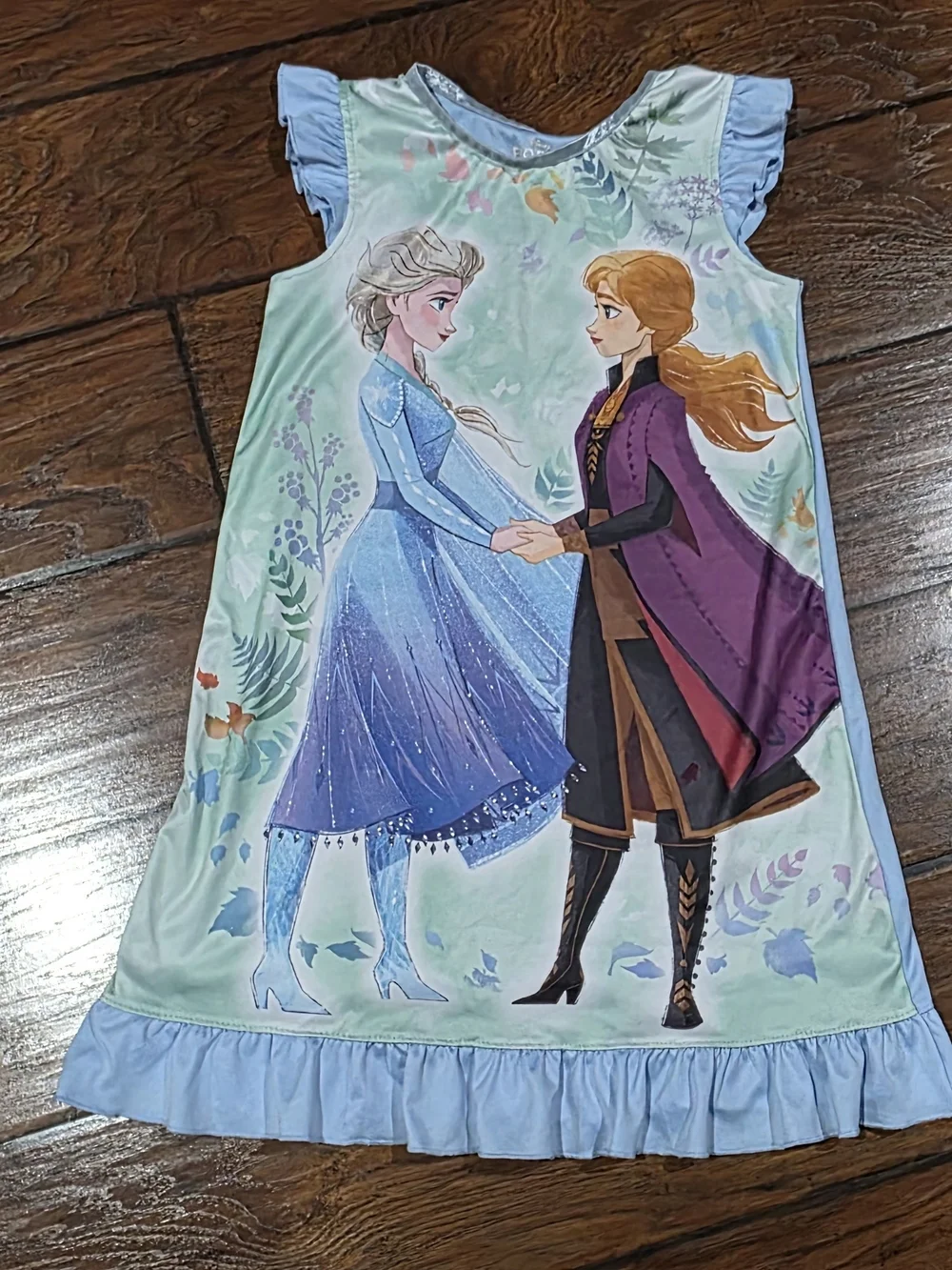 Disney Frozen Elsa & Anna Light Blue Purple Nightgown - Picture 1 of 6